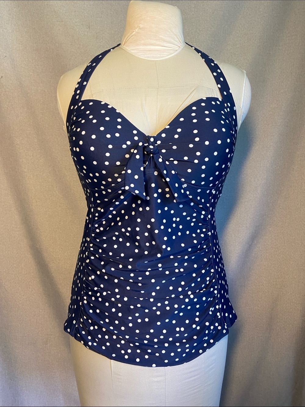 Merona Navy Blue Polka Dot Halter Tankini Top. Size L/G